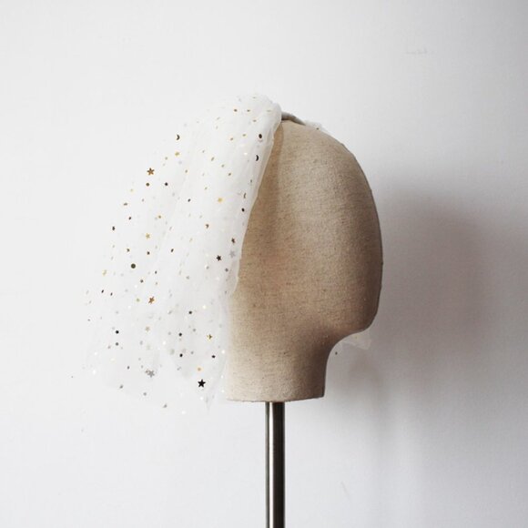 Wedding veil white bridal elegant shoulder short with gold stars elegant new main image 5